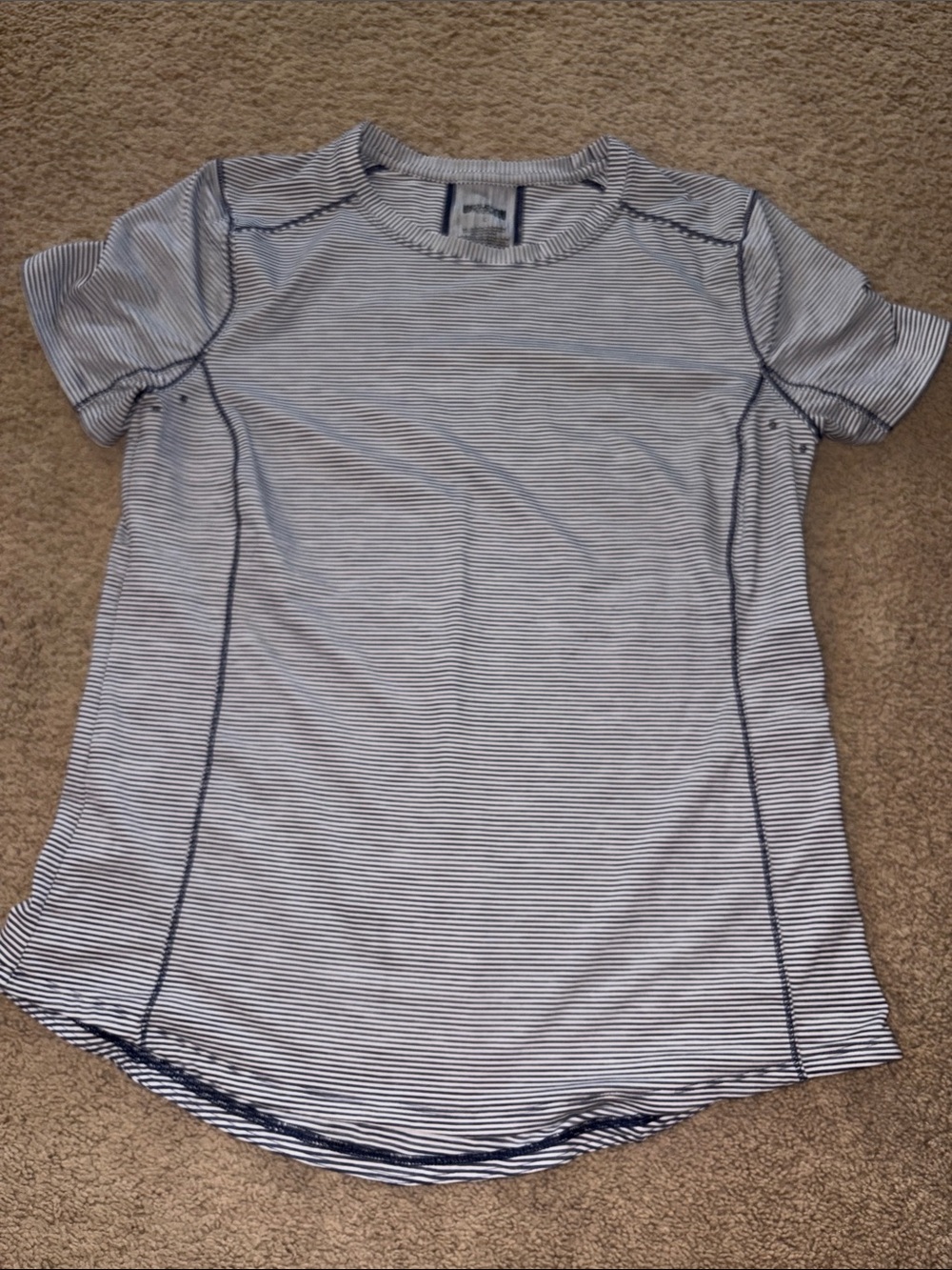 Duluth Trading Performance short sleeve blue white stripe Zip Pocket Sz. Large